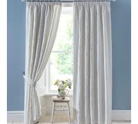 Appletree - White Jacquard Curtains W66 x L72 (168 x 183cm) - 2 Tie Backs Included - 2 Panels - Lined - Floral Curtains in White - Embossed Pencil Pleat Curtains - Luxury Curtains and Drapes