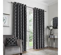 Appletree Worcester Collection - Slate Grey Jacquard Curtains W66 x L90 (168 x 229cm) - Silver Grey Eyelet Luxury Curtains for Bedroom/Living Room - Dark Grey Door Drapes