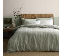 Appletree Yarn Dyed Woven Wide Stripe Duvet Cover Set Double 200 x 200cm - Green Textured Bedding with Soft Cotton-Blend Finish, Includes 2 Pillowcases