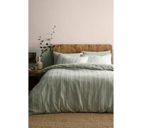Appletree Yarn Dyed Woven Wide Stripe Duvet Cover Set Super King 260 x 220cm - Green Textured Bedding with Soft Cotton-Blend Finish, Includes 2 Pillowcases