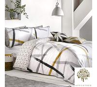 Appletree Leda-100 Duvet Cover Set, Cotton, King, Grey & Ochre