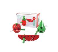 (AppleWatermelonPear) Eating Children Insect Fruit Threading Game Wooden Early Education Puzzle Toy
