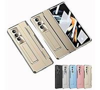 Applicable for Samsung Zfold3/Zfold4 Flat Hinge Folding Electroplated Lens Film Mobile Phone Case, 2023 New Phone Case with Adjustable Kickstand (Gold,For Z Fold3 5G)