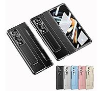 Applicable for Samsung Zfold3/Zfold4 Flat Hinge Folding Electroplated Lens Film Mobile Phone Case, 2023 New Phone Case with Adjustable Kickstand (Black,For Z Fold3 5G)