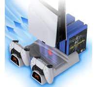 Applicable to PS5/Slim/Pro Stand and Cooling Station with RGB lights; Controller Charging Station for PlayStation 5 Console, A disc rack that can hold 11 game discs,Solid and Sturdy PS5/Slim/Pro