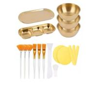 Applicator Brush and Bowl Set, 25-Piece Skincare Prep Collection with Gold Trays, 12 Compressed Sponges, 2 Scrapers and 6 Brushes for Home Use Skincare Mixing Bowl Applicator Brush Tray Set Compressed
