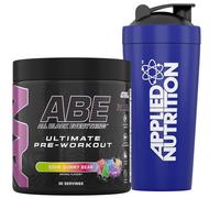 Applied Nutrition Bundle ABE Pre Workout 375g + 750ml Steel Protein Shaker | All Black Everything Pre Workout Powder, Energy & Physical Performance with Creatine, Beta Alanine (Sour Gummy Bear)