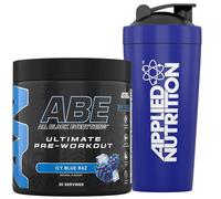 Applied Nutrition Bundle ABE Pre Workout 375g + 750ml Steel Protein Shaker | All Black Everything Pre Workout Powder, Energy & Physical Performance, Creatine, Beta Alanine (ICY Blue Raz)
