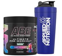 Applied Nutrition Bundle ABE Pre Workout 375g + 750ml Steel Protein Shaker | All Black Everything Pre Workout Powder, Energy & Physical Performance with Creatine, Beta Alanine (Candy Ice Blast)