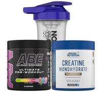 Applied Nutrition Bundle ABE Pre Workout 375g + Creatine 250g + 700ml Protein Shaker | All Black Everything Pre Workout Powder, Energy & Performance with Creatine, Beta Alanine (Sour Gummy Bear)