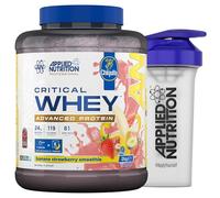 Applied Nutrition Critical Whey Protein Powder 2kg + Plastic Shaker - High Protein Powder, Muscle Building Supplement with BCAAs & Glutamine (2kg - 61 Servings) (Chiquita Banana Strawberry Smoothie)