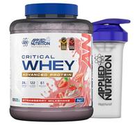 Applied Nutrition Critical Whey Protein Powder 2kg + Plastic Shaker - High Protein Powder, Muscle Building Supplement with BCAAs & Glutamine (2kg - 61 Servings) (Strawberry Milkshake)