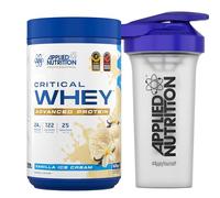 Applied Nutrition Critical Whey Protein Powder 825g + Plastic Shaker - High Protein Powder, Muscle Building Supplement with BCAAs & Glutamine (825g - 25 Servings) (Vanilla Ice Cream)