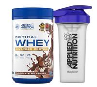 Applied Nutrition Critical Whey Protein Powder 825g + Plastic Shaker - High Protein Powder, Muscle Building Supplement with BCAAs & Glutamine (825g - 25 Servings) (Chocolate Milkshake)