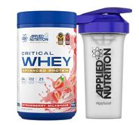 Applied Nutrition Critical Whey Protein Powder 825g + Plastic Shaker - High Protein Powder, Muscle Building Supplement with BCAAs & Glutamine (825g - 25 Servings) (Strawberry Milkshake)