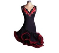Applique Latin Dance Dress V-Neck Backless Ruffle Tango Rumba Skirt Salsa Cha Cha Competition Costumes