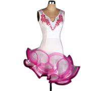 Applique Latin Dance Dress V-Neck Backless Ruffle Tango Rumba Skirt Salsa Cha Cha Competition Costumes