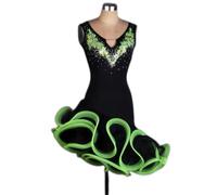 Applique Latin Dance Dress V-Neck Backless Ruffle Tango Rumba Skirt Salsa Cha Cha Competition Costumes