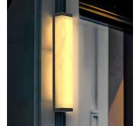 Applique Murale Extérieure Classique En Albâtre - Longue Applique Linéaire Étanche Ip65 Avec Acier Inoxydable Noir, Led 10 W Pour Porche Et Terrasse (90 Cm)/45 cm