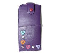 Appliqued Hearts Glasses case by Mala Leather Soft Leather Wide tab top Ladies (Purple)