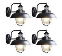Appliques Murales Extérieures De Style Industriel Rétro - Lanternes Extérieures Étanches Ip54 Avec Abat-Jour En Verre Bullé Pour Patio, Porte D'Entrée Et Vestibule (Lot De 4)/Lot De 4