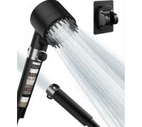 APPLY Filtered Handheld Shower Head, High Pressure, Hard Shower Head,Reduces Chlorine, 3 Spray Modes, 18-Stage Water Softener, 1.5m Hose and Holder (Black)