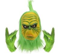Applysu 3PCS Grinch Mask Furry Green Monster Latex Mask with Gloves Christmas Plush Cosplay Costume Props for Fancy Dress