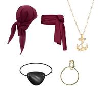 Applysu Pirate Costume Accessories for Men Women 4pcs Pirate Accessories Set Medieval Renaissance Accessories with Headband Eye Mask Earrings Necklace