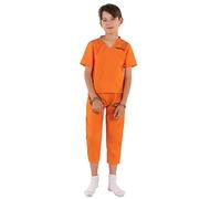 Applysu Prisoner Costume Kids Orange Prisoner Top and Trousers Inmate Convict Robber Fancy Dress Costume for Halloween Cosplay Party