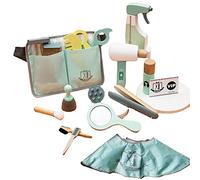 applyvt 18 Kids Wooden Beauty Set, Pretend Makeup Sets Stylist Hairdresser Barber Salon Role Play Set With Hairdryer, Curling Iron, Storage Bag And Styling Accessories