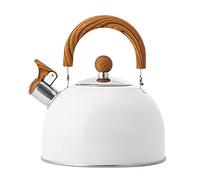 applyvt 2.5L Stove Top Kettle, Stainless Steel Whistling Kettle With Wooden Anti-Scald Handle, Gas Kettle For Gas Stove, Ceramic Stove, Electric And Induction Hob, Kitchen Water Teapot, White