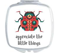 Appreciate The Little Things Ladybird Lady Bug Insect Proverb folding compact pocket mirror - silver squared shape