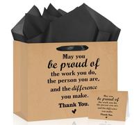 Appreciation Gift Bag with 3 Tissue Paper & Card Large Faux Kraft Black Farewell Going Away Present Bags Retirement Party Supplies Thank You Gifts for Coworker Employee Boss Colleague Women Men