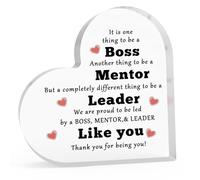 Appreciation Gift for Boss Leader Team Leader Manager Gift Acrylic Heart-Shaped Keepsake Leadership Gift for Men Office Coworker Inspirational Gift Acrylic Sign Plaque Thank You Gift for Boss Leader