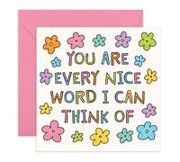 Appreciation Greeting Card - "Every Nice Word I Can Think" - Cute Cards for Mum, Dad, Wife, Girlfriend, Fiance, Family, Friends, Grandmum, Grandad, Besties, BFF, Colleagues - Comes with Stickers