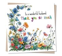 Appreciation Greeting Card - Thank You So Much - A Wonderful Husband - Wildflower Design - Blank Inside (135 x 135 mm) - Made in UK - with Envelope
