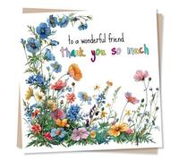 Appreciation Greeting Card - Thank You So Much - To A Wonderful Friend - Wildflower Design - Blank Inside (135 x 135 mm) - Made in UK - With Envelope