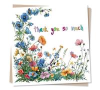 Appreciation Greeting Card - Thank You So Much - Wildflower Design - Blank Inside (135 x 135 mm) - Made in UK - With Envelope