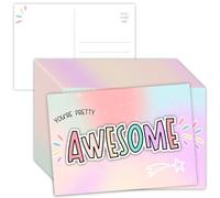 Appreciation Postcards Pack - 50 Fun Pastel Cards | 6x4 Motivational & Positive Note Cards | Thank You, You’re Amazing & Pretty Awesome Designs | 250gsm Card (You're Awesome)