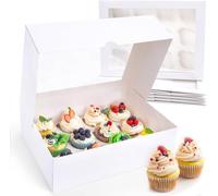 Apprise Deals 10 cupcake boxes 12 holes with multipurpose inserts Deep cake boxes with cupcakes 33 x 25.2 x 7.6 cm white cup cake boxes with a clear window Ideal for Muffins, Cupcakes, and Pastries