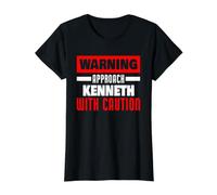Approach Kenneth with Caution Funny Kenneth Name Value Graphic T-Shirt, Women, Black, S