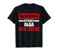Approach Olga with Caution Funny Olga Name Value Graphic T-Shirt, Men, Black, S