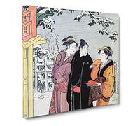 Approaching a Temple by Torii Kiyonaga Canvas Print | Gallery Wrapped 30mm Frame Wall Art | 14x14 inches | Ready to Hang | Modern Cityscape Picture | Living Room Bedroom Lounge Office