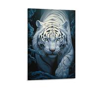 Approaching Tiger Printed Canvas Posters Vintage White Tiger Wild Animal Wall Decor Suitable for Living Rooms Bedroom