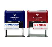 APPROVED / DENIED By Date Self Inking Rubber Stamp - 2 PACK (Blue Ink / Red Ink) Large