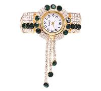 Approved Railroad Watches 2022 Women Fashion Hand Decorative Charm Gold Color Crystal Bracelet Ornaments Souvenir Ideal Gifts for Mom Wife Ladies Lovers Rhinestone Bracelet Watch (Green, One Size)