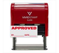Approved w/by Date Line Self-Inking Office Rubber Stamp (Red) - Medium