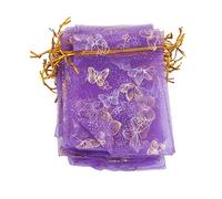 Approx.100pcs Organza Drawstring Pouch Bags for Wedding Favors Gifts 9x12cm (Butterfly Print), Purple