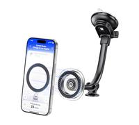 APPS2Car Magnetic Car Phone Holder for MagSafe, Long Arm Suction Cup Windscreen & Dashboard Mount, Super Strong Magnet, One-Hand Adjustable, iPhone 17/16/15/14/13/12 + Metal Ring for Android