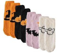 Apradas 4 Pair Halloween Fluffy Cartoon Socks, Novelty Sleeping Socks, Halloween Floor Sock, for Winter Festival Party Supplies